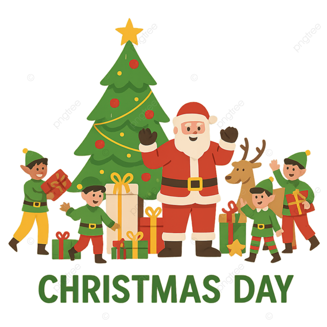 圣诞老人和多种族精灵戴着面具准备圣诞礼物