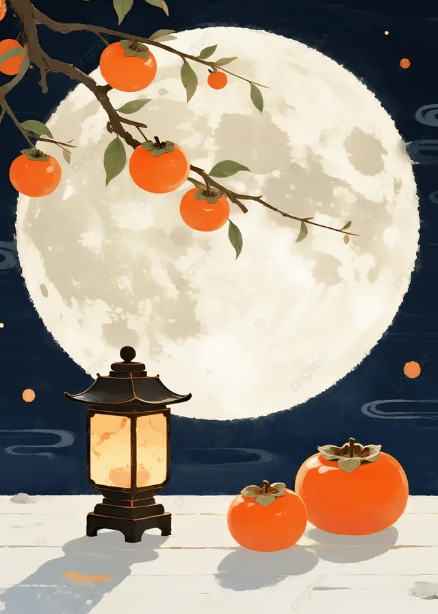 秋夕满月月亮插画氛围背景