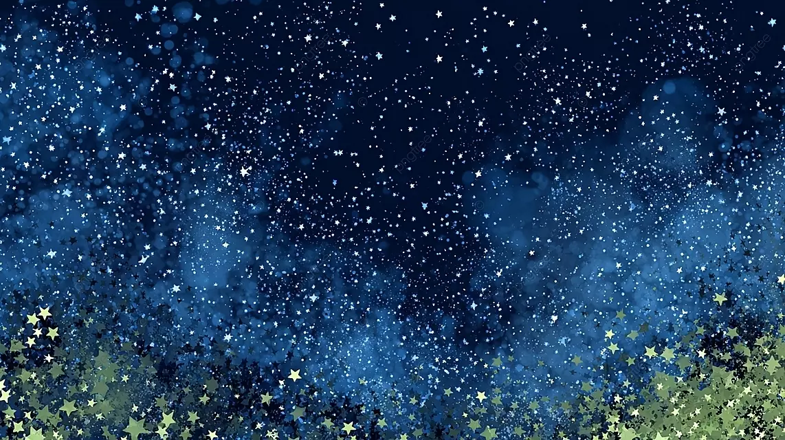 巨大的星空天空深蓝色背景和闪烁的蓝色白色和浅绿色星星
