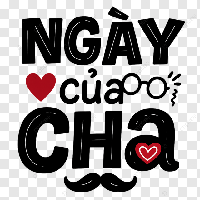 越南父亲节快乐黑色艺术字红心祝福语海报