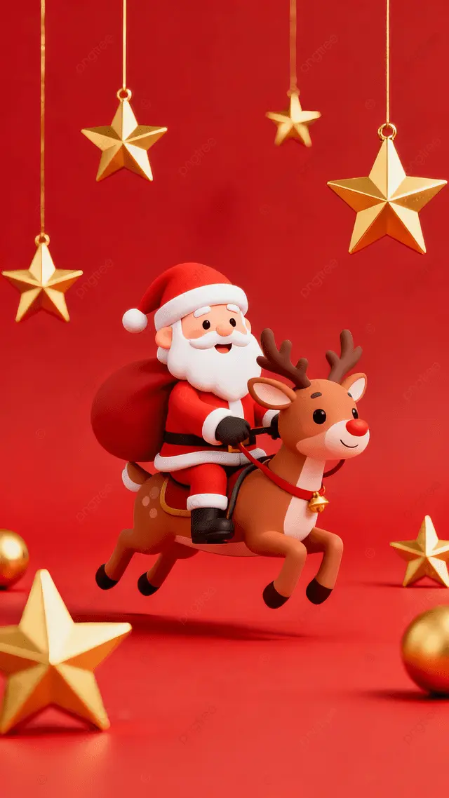圣诞节红色圣诞老人麋鹿金星背景