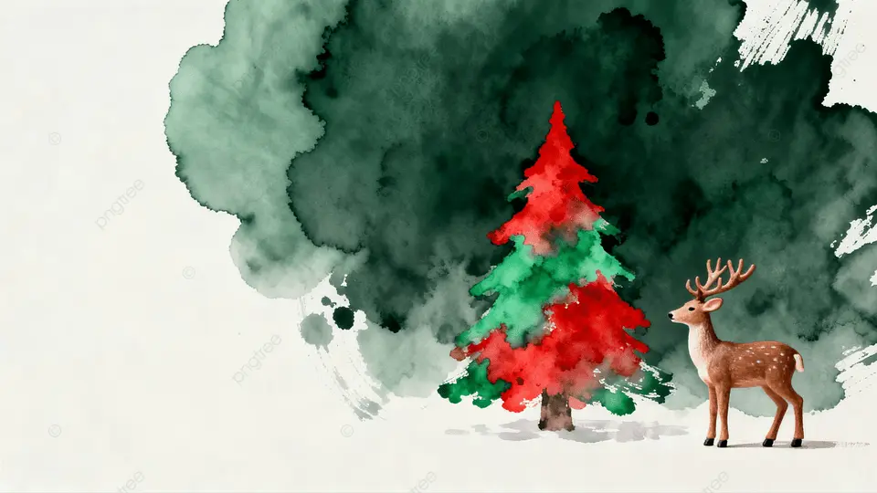 圣诞节绿色水墨圣诞树背景