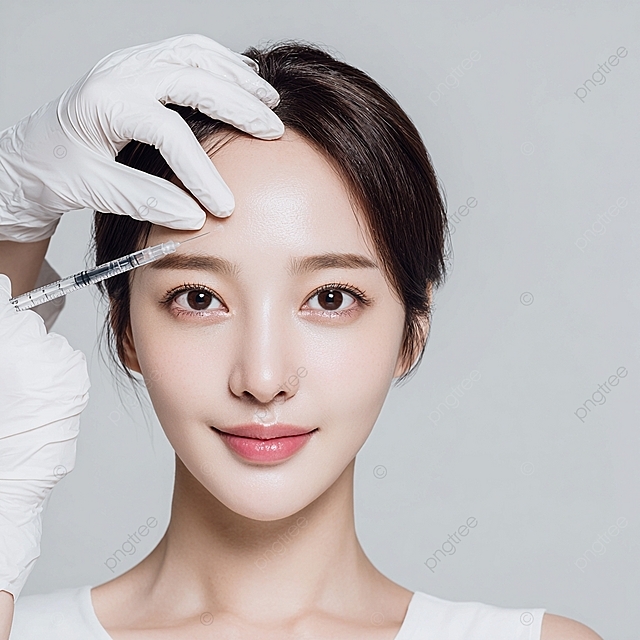 用注射器和广告空间接受美容治疗的韩国妇女