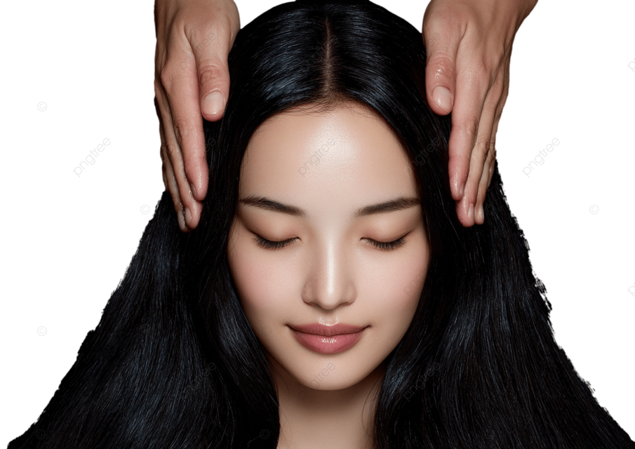 豪华的头发护理体验展示与专业按摩和高端洗发水的亚洲美女