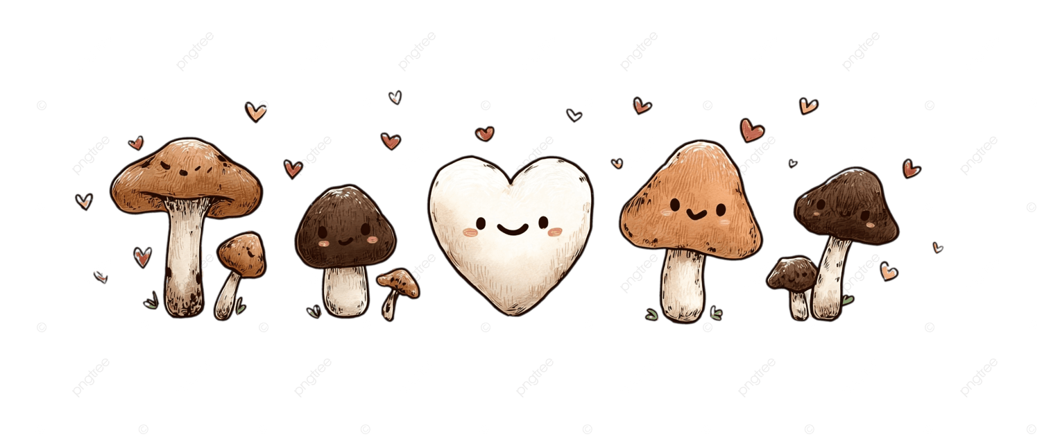 可爱的情人节爱心和棕色蘑菇艺术品
