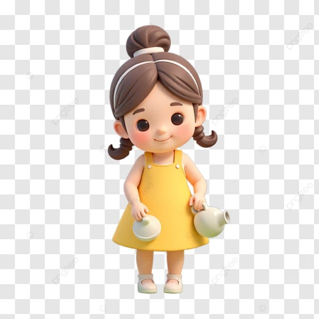 小女孩拎着水壶和杯子