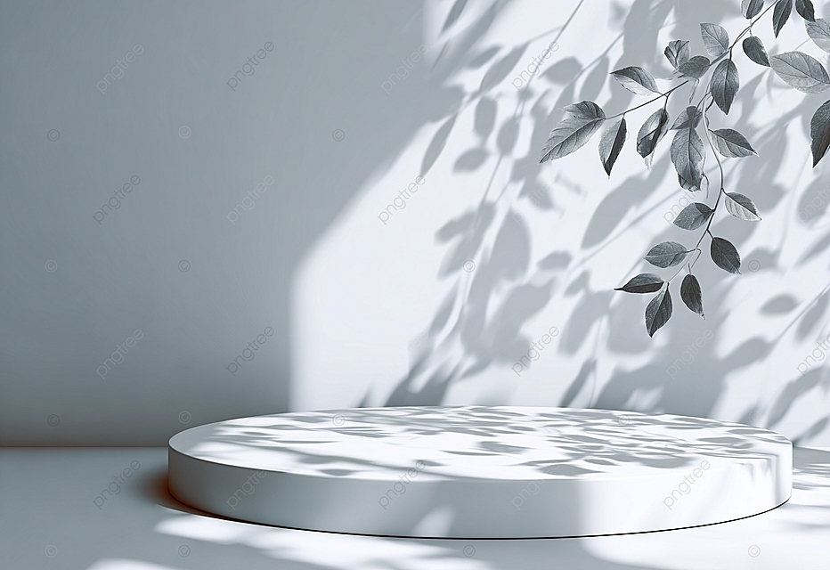 优雅的极简主义白色桌面，带叶子阴影非常适合产品展示