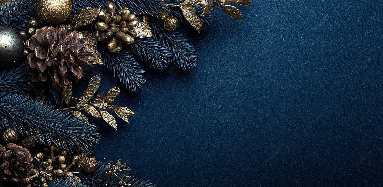 优雅的圣诞节平面设计设计，带有蓝色和金色的装饰，并复制空间