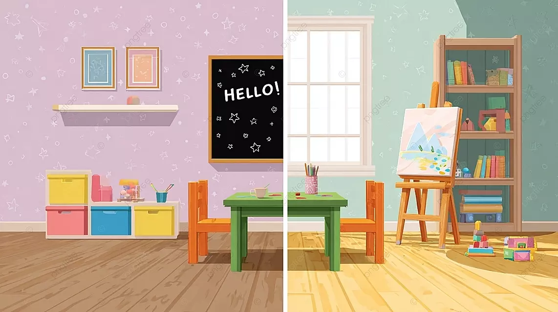 带有星空墙壁和视差背景图的好玩的房间