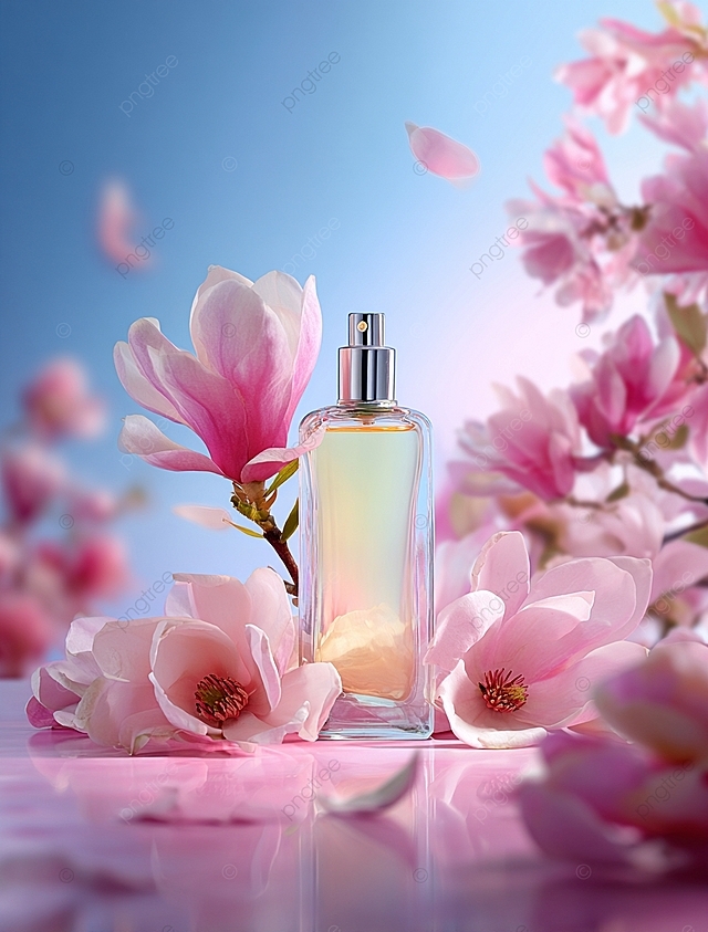 优雅的电子商务促销，以花卉为背景，展示奢华香水