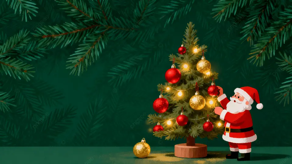 圣诞节绿色彩球圣诞树背景