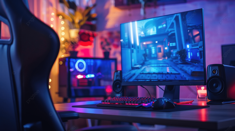 带有在线游戏流媒体桌面的监控计算机背景