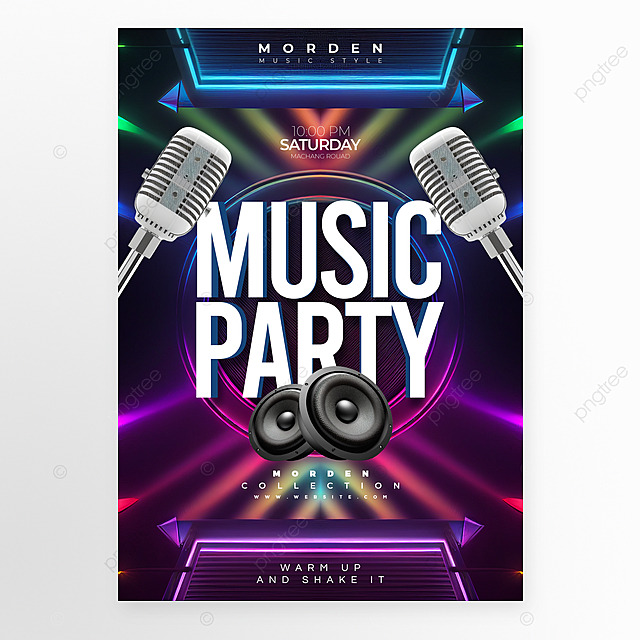 麦克风音箱霓虹光效边框音乐派对宣传海报