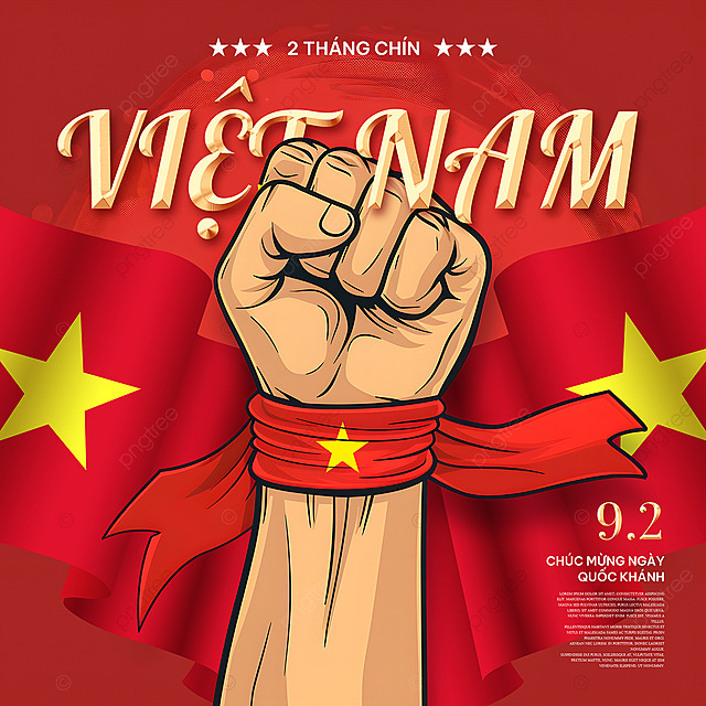 卡通插画拳头越南国旗国庆日节日庆祝社交媒体广告
