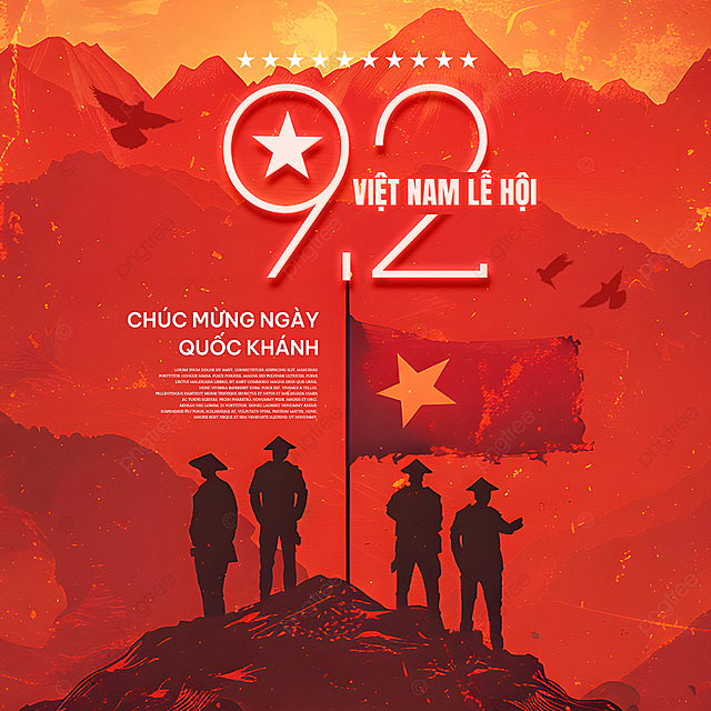 卡通插画山脉鸽子国旗越南国庆日节日庆祝社交媒体广告