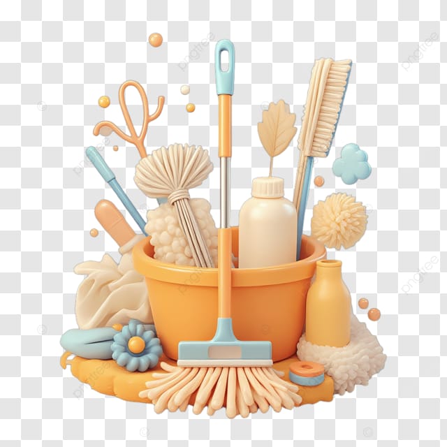 一桶清洁用品和各种日常用品
