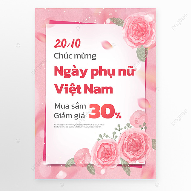 越南妇女节粉色花朵促销海报