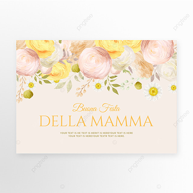 意大利语母亲节快乐黄色温馨花卉模板