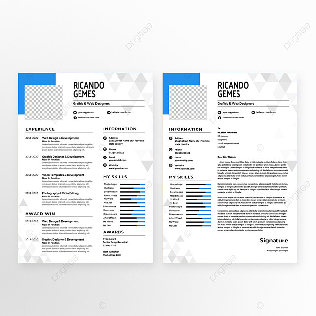 简历企业人事双面履历蓝色