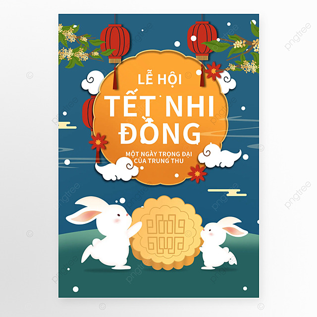 越南中秋节卡通风格兔子月饼海报模板