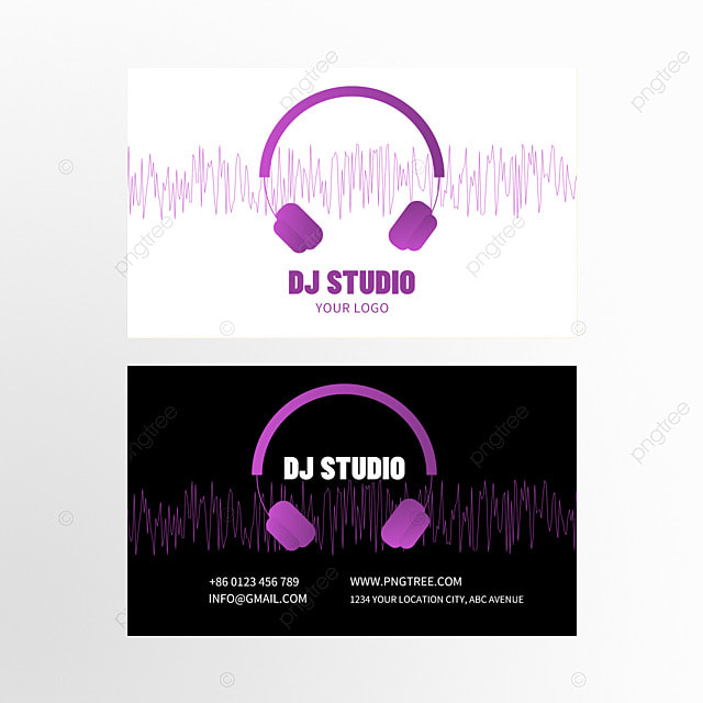dj工作室耳机商务紫色名片