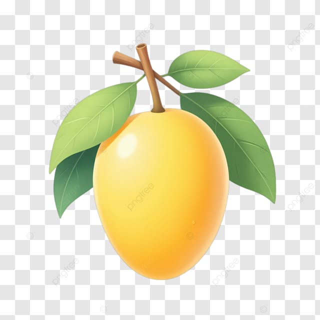 一枚成熟的芒果挂在树枝上