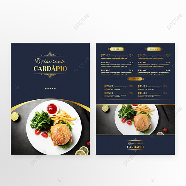 西餐厅美食烫金蓝色创意奢侈菜单