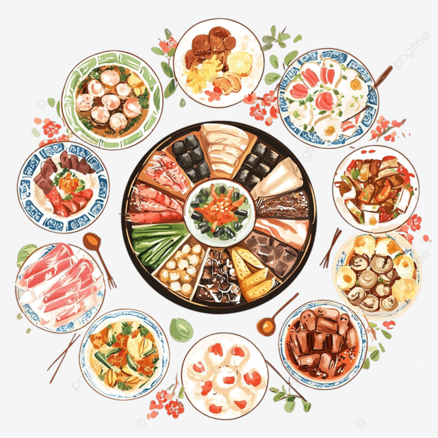 新年 春节美食 合家团圆 年夜饭 年货 中国风 国潮插画 二次元