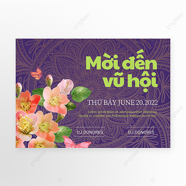 紫色花卉越南语聚会派对邀请函模板
