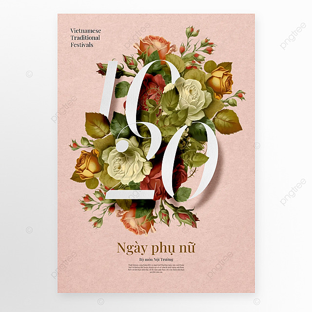 卡通花卉花束越南妇女节节日海报