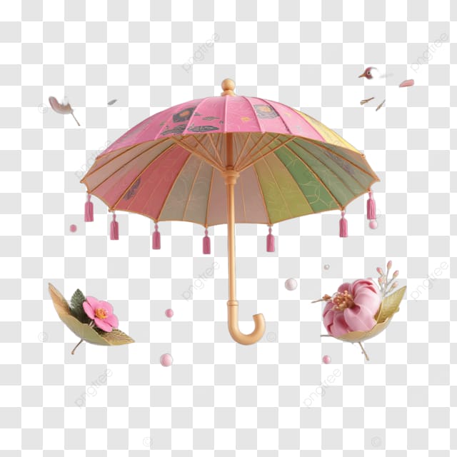 一把带粉红花的雨伞