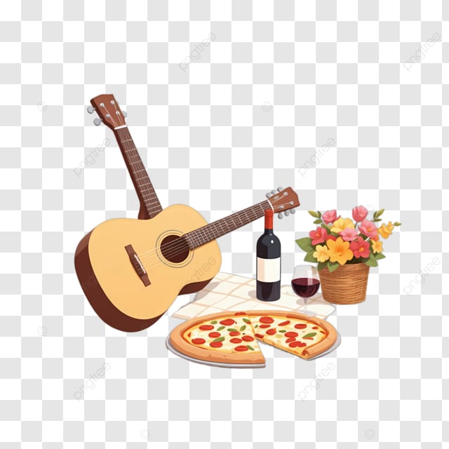 吉他比萨饼和红酒