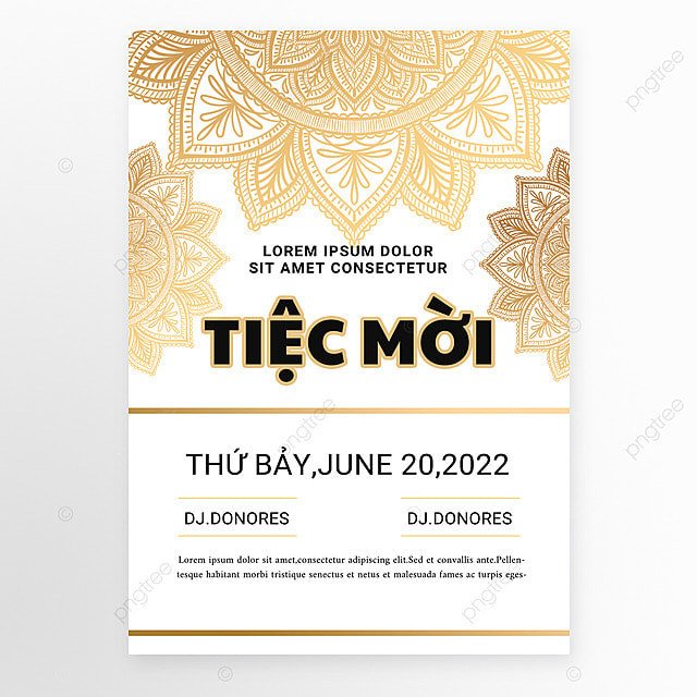 简约金色花卉越南语聚会派对邀请函模板