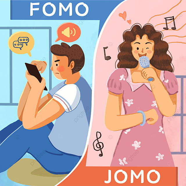 fomo vs jomo生活心里健康插画模板
