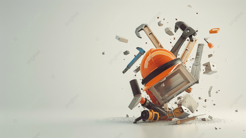 建筑工具悬浮在白色背景上