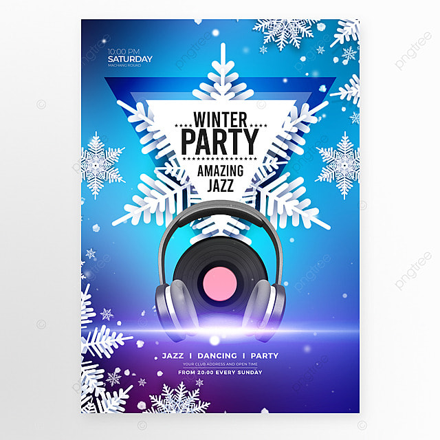 耳机唱片雪花冬季音乐派对海报
