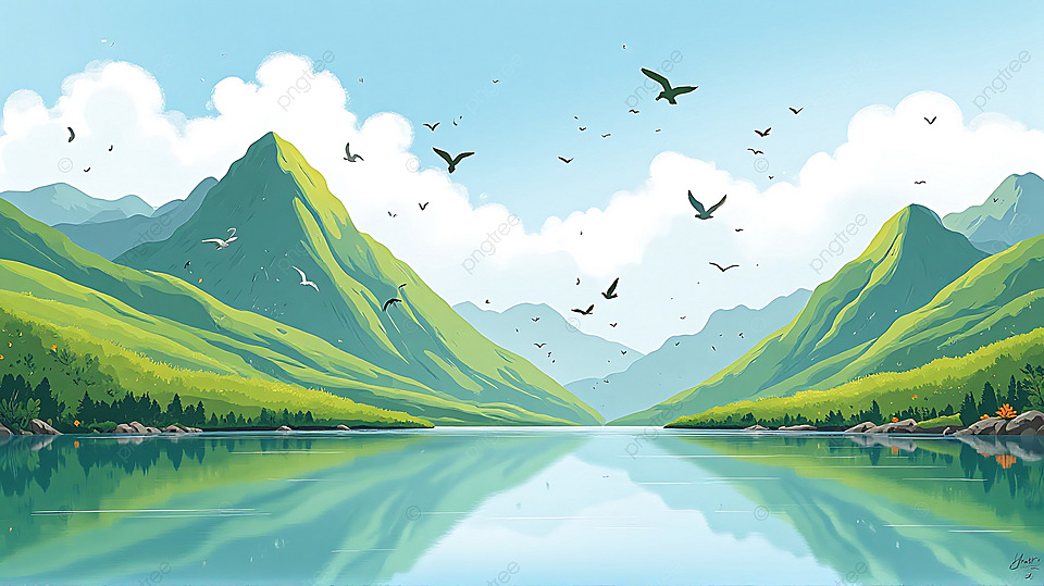 大幅 绿山水图 山水绿意山水画【背景PSD】-90设计网
