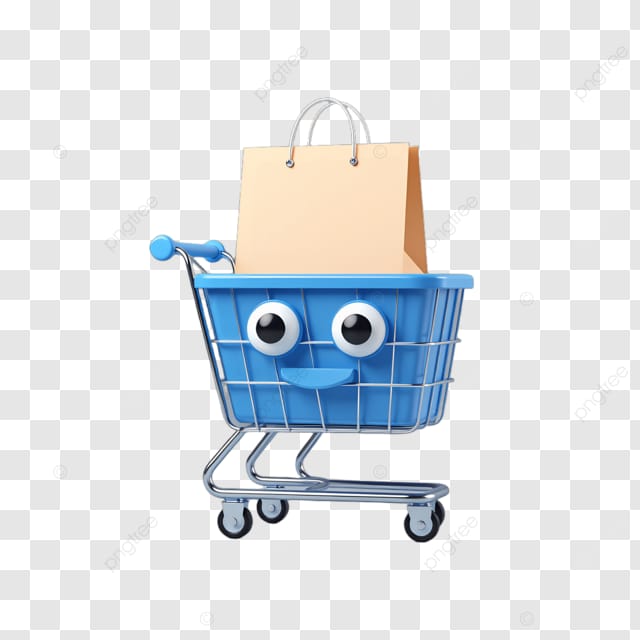 蓝色购物车装纸袋笑脸
