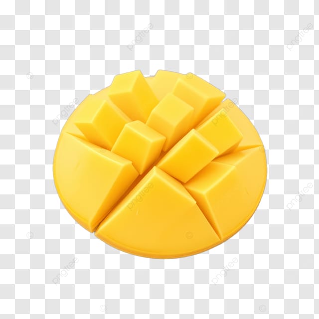 黄色芒果被切成三角形和立方体