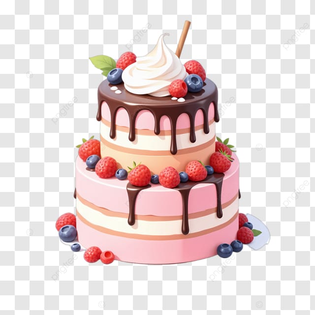 新鲜水果双层蛋糕粉色巧克力草莓蓝莓