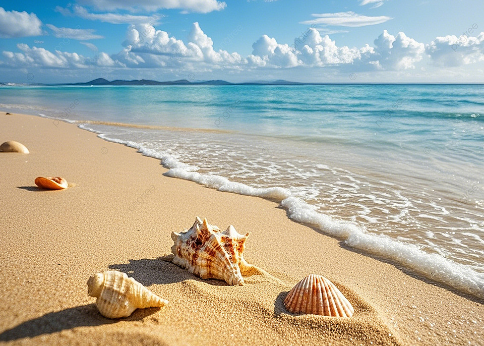 夏日海滩沙滩海螺背景