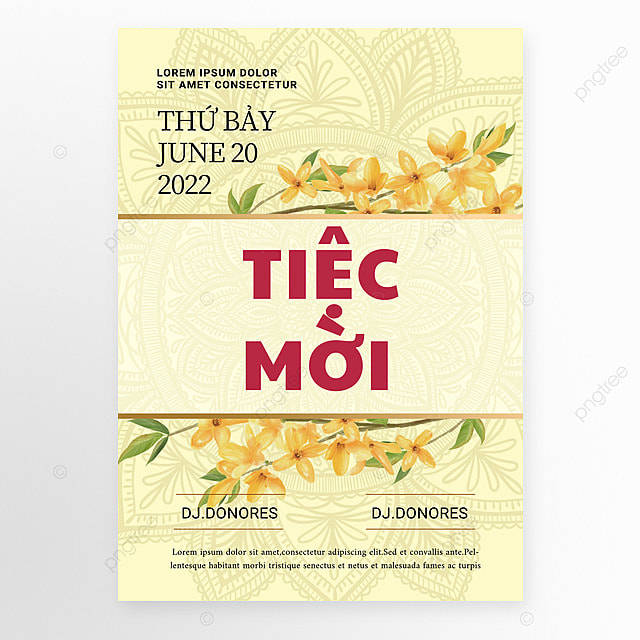 黄色花卉越南语聚会派对邀请函模板