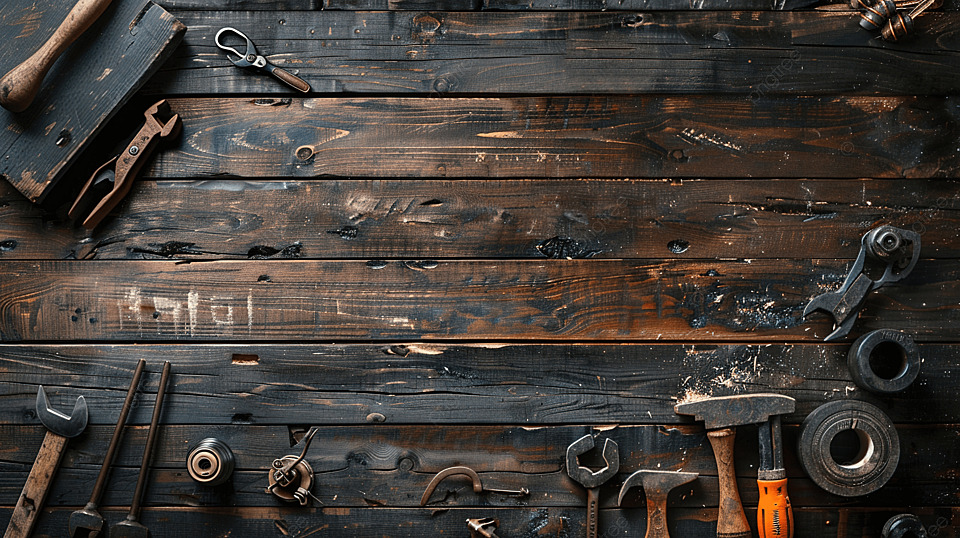 木质质朴背景顶视图复制空间上的工作工具
