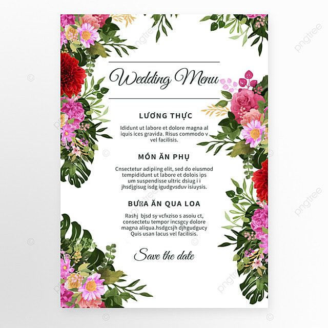 现代时尚花卉越南婚礼菜单