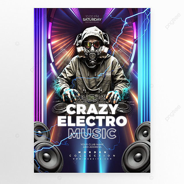 音箱dj手霓虹音乐派对宣传海报