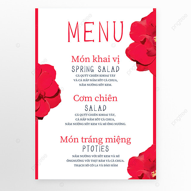 时尚红色花朵越南婚礼菜单