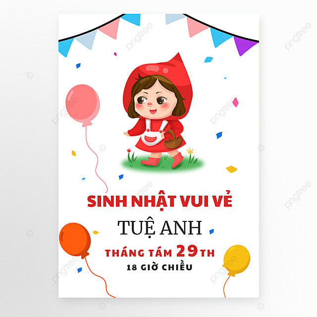 越南卡通生日贺卡白色海报