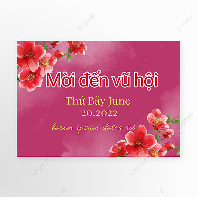 红色花卉越南语聚会派对邀请函模板