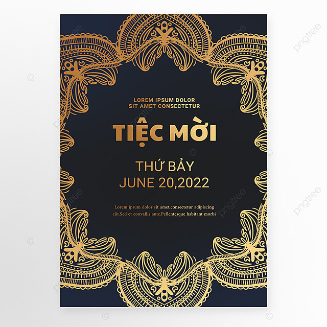 金色质感花纹越南语聚会派对邀请函模板