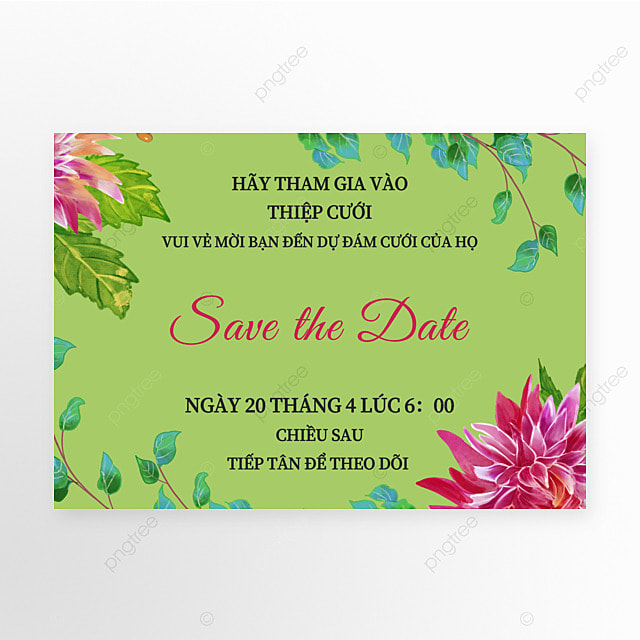 绿色印花越南婚礼幸福邀请函